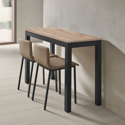 Mesa estrecha de madera con patas negras