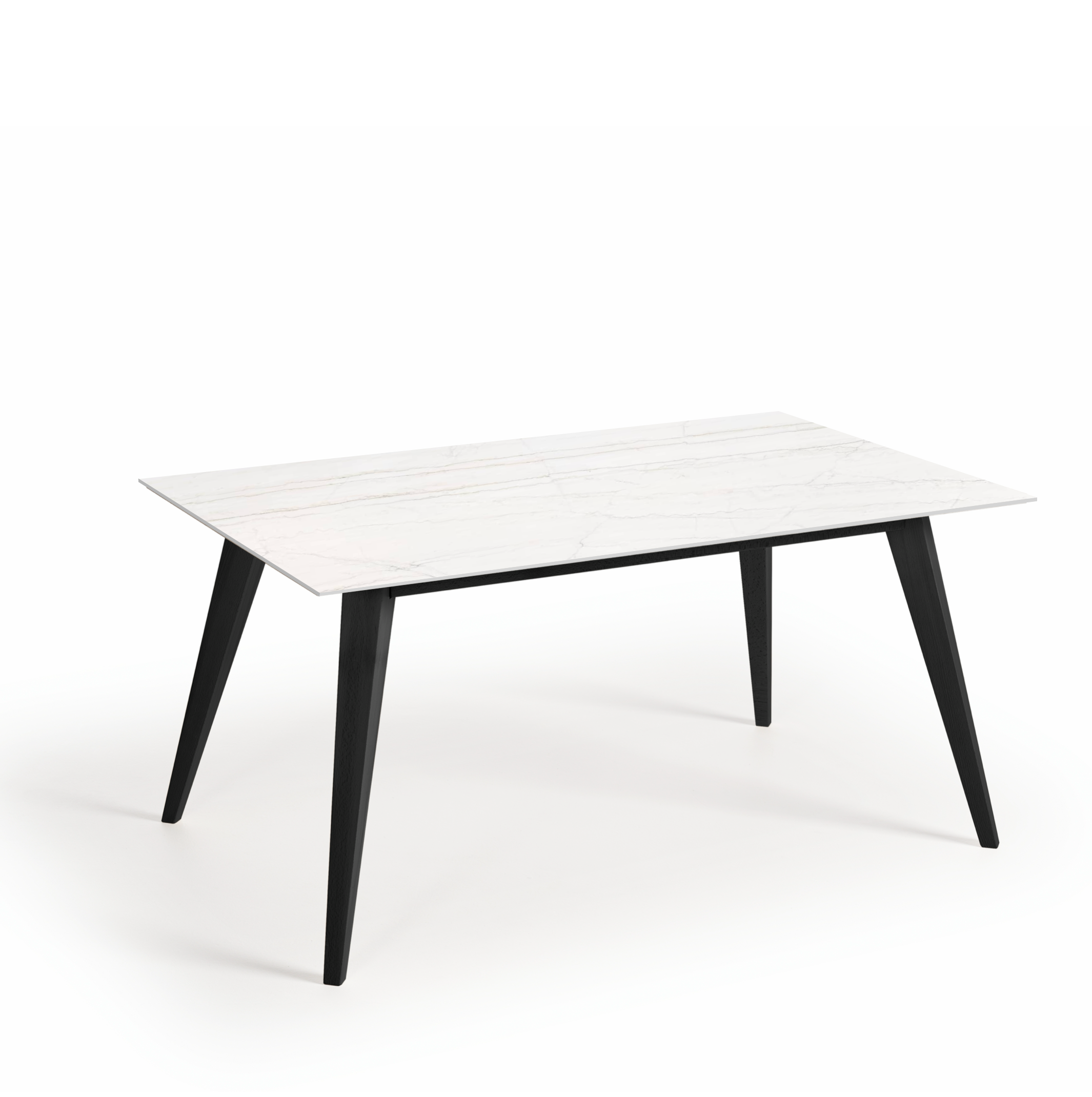 mesa de madera negra con encimera dekton