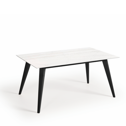 mesa de madera negra con encimera dekton